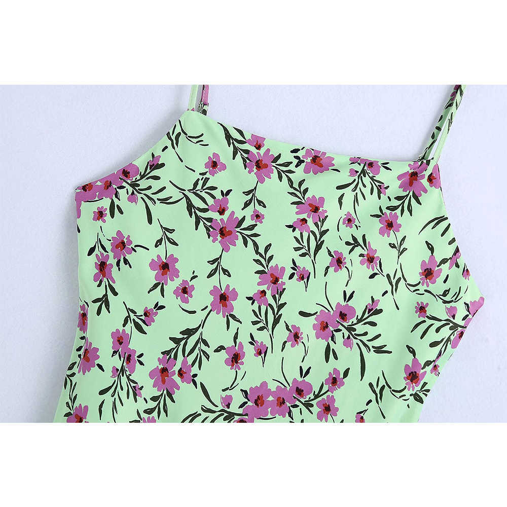 Summer Women Dress Flower Printed Vintage elegant lady Woman Short Camisole dress beach style 210709