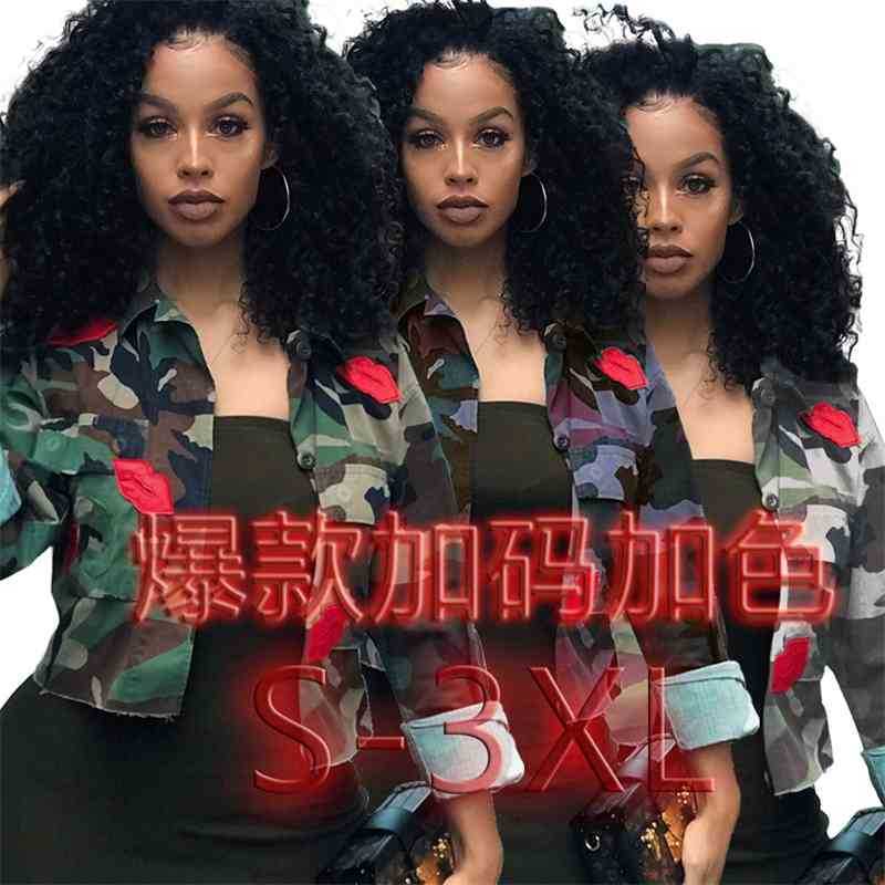 U7054 women' fashion lips embellishment camouflage elements shirt collar jacket blouse, Green camouflage
U7054 women' fashion lips embellishment camouflage elements shirt collar jacket blouse, Green camouflage