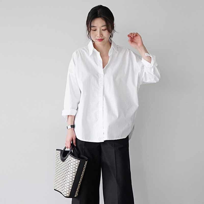 Office Lady Cotton White Blouse Women Long Sleeve Plus Size Women Shirts Blouses Casual Button Loose Shirt Top Female 12650 210225