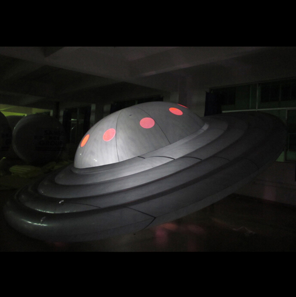 Grey giant inflatable UFO balloon with led lights,PVC airtight flying saucer for hanging advertising parade decoration