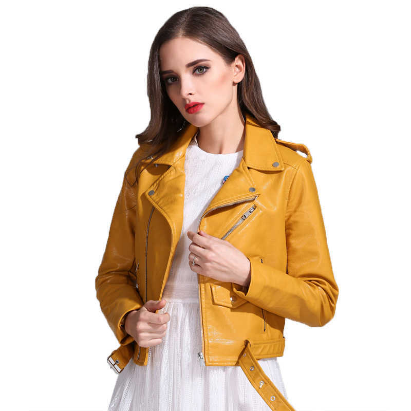 Ly Varey Lin Faux Soft Leather Jacket Coat Women Turn-down Collar Pu Motorcycle Lady Short Zipper Pink Black Punk Coats 210526