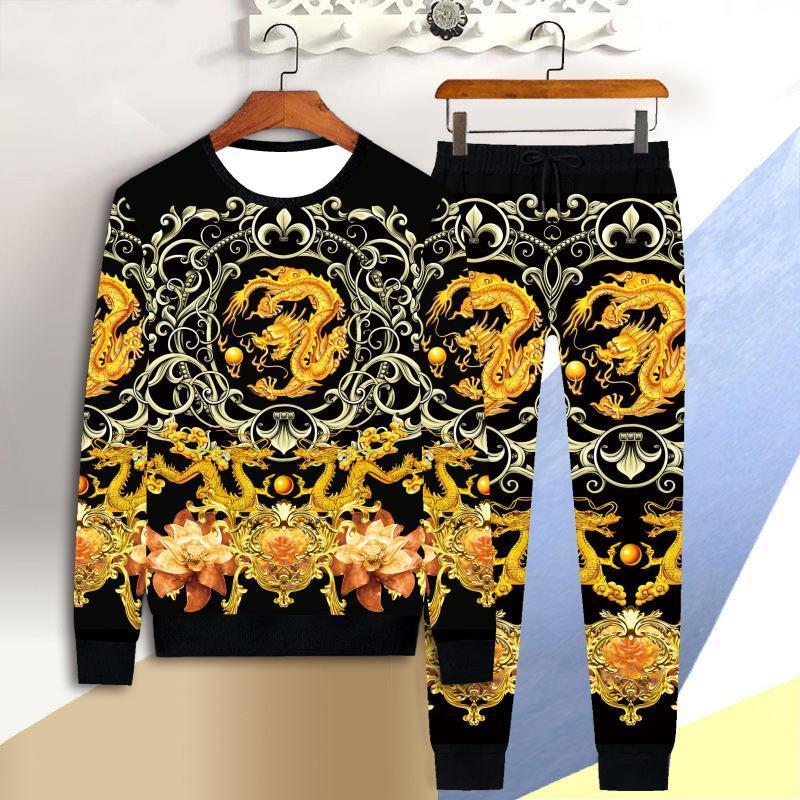 men's sportswear suit male 3D bull head short-sleeved casual slim T-shirt trousers 2-piece set 3D tiger print T-shirt pants 201210