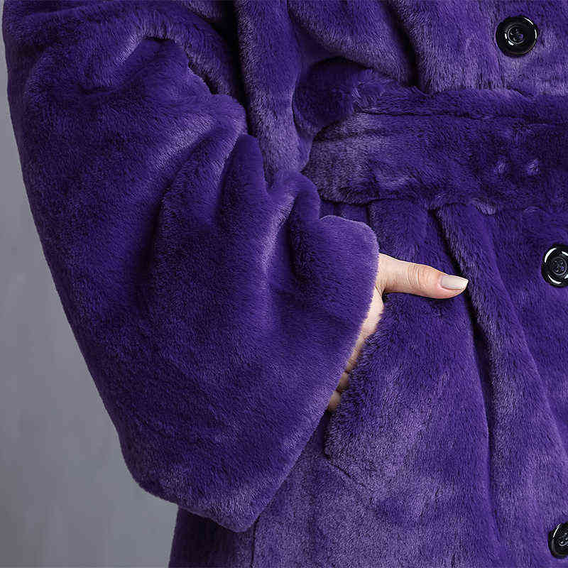 Nerazzurri Winter Oversized Purple Warm Fluffy Soft Faux Fur Coat Women long Sleeve Belt Runway Loose Casual Korean Fashion 211123