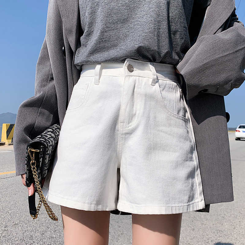 Summer Wide Leg Denim Shorts Women's Loose Thin Rolled Jeans Short Pants Casual Straight Retro High Waisted Shorts 210611