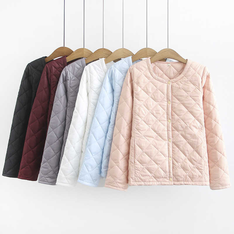 Bang 4XL Plus Size Lightweight Cotton Coat Women Winter Warm Liner Collarless With Zipper Female Slim Jackets 211013