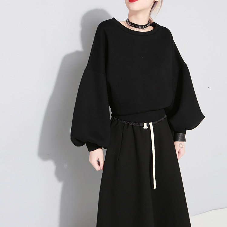 [DEAT] New Autumn Winter Round Neck Long Sleeve Solid Color Black Back Bandage Bow Loose Sweatshirt Women Fashion LJ201130