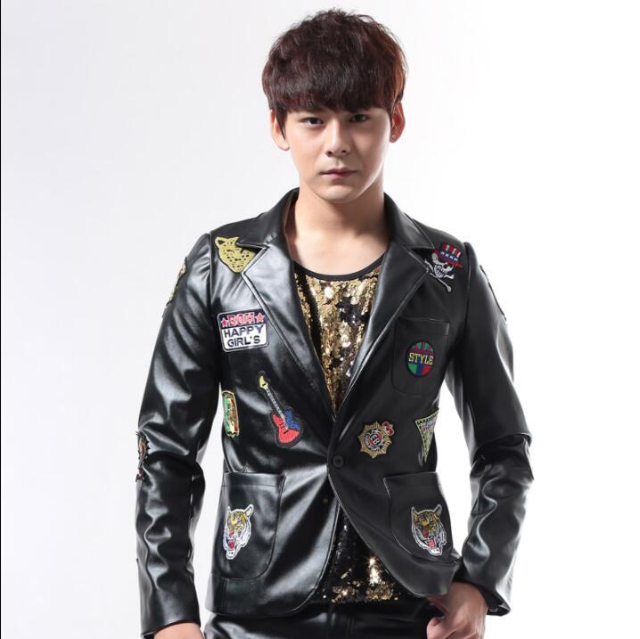 Men' Suits & Blazers Rock Punk Patch Motorcycle Clothes Men Designs Masculino Homme Terno Stage Costumes For Singers Leather Jacket Blazer, Black
Men' Suits & Blazers Rock Punk Patch Motorcycle Clothes Men Designs Masculino Homme Terno Stage Costumes For Singers Leather Jacket Blazer, Black
