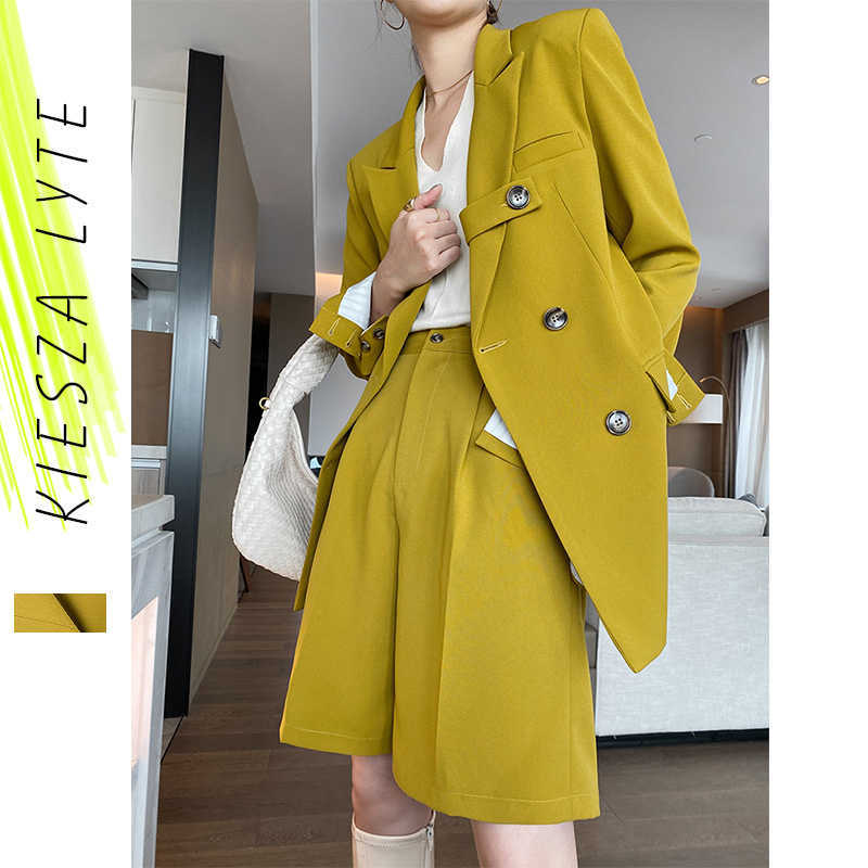 Woman suit sets half pants long sleeve blazer jacket spring summer fashion two pieces outwear 210608, Yellow
Woman suit sets half pants long sleeve blazer jacket spring summer fashion two pieces outwear 210608, Yellow