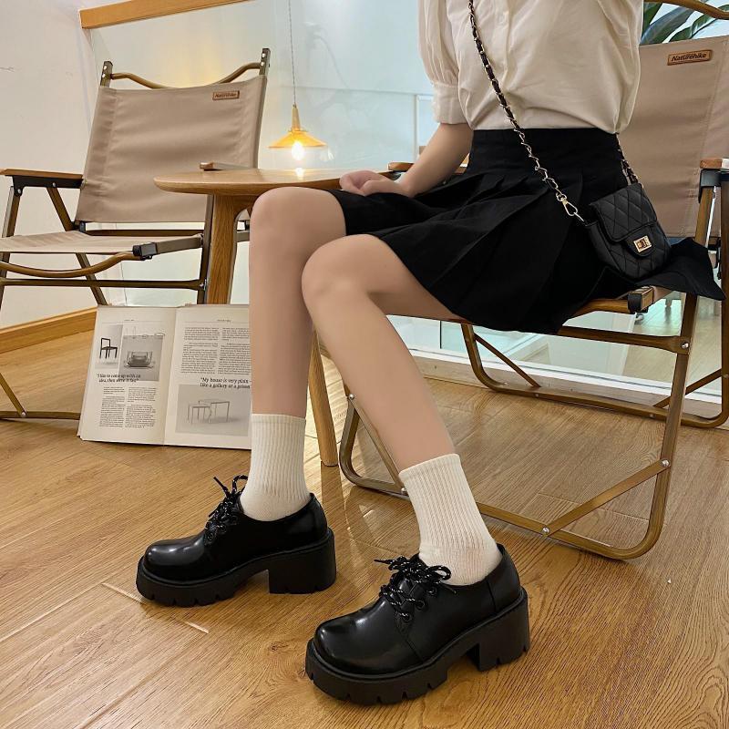 Dress Shoes CRRCRRCRR Women's Autumn Mary Janes Lace-up Round Toe Platform Wedges Black Shallow Handmade Fashion Lolita Y2k Women