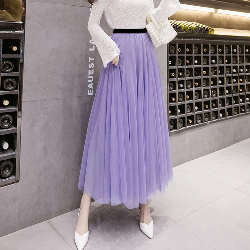 Skirt Summer for Women 3 Layers Princess Tulle Skirts Womens Mesh Pleated Aline Skirts Lady Long Tulle Skirt 210306