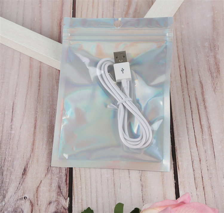 100pcs Hologram Aluminum Foil Zip Lock Laser Bags Resealable Clear Window Jewelry Trinkets Nail Stickers Eyelashes Beads Snack Coffee Tea Hologaphic P