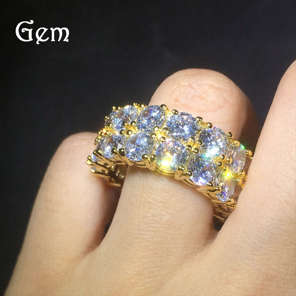 Hip hop double row zircon ring men's Micro set zircon 2 row ring