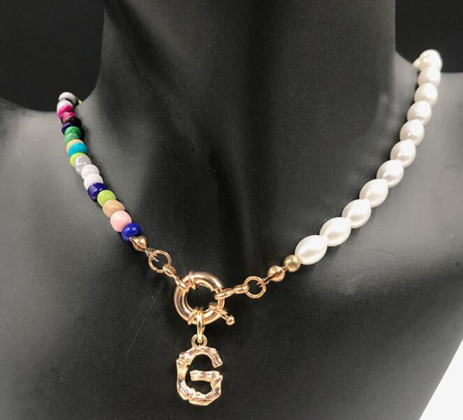 Gothic Baroque Pearl Pendant Choker Necklace for Women Initial 26 Letter Wedding Punk Bead Lariat Gold Color Chain Jewelry GC468