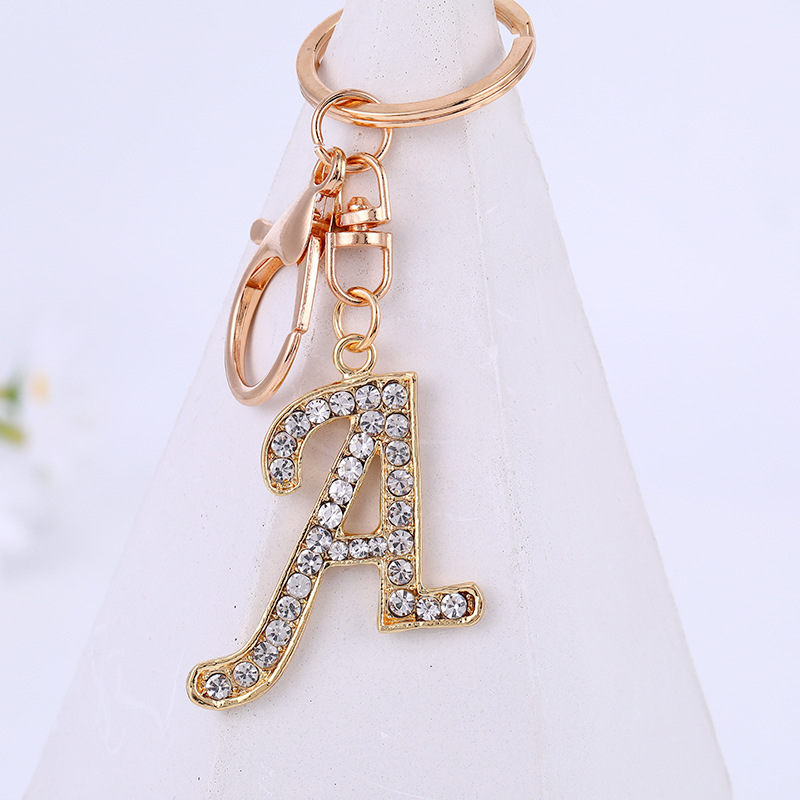 Women Keychain 26 Alphabet Letter Rhinestone Gold Color Keyring Charm Key Chain Accessoreis Female Car Bag Holder