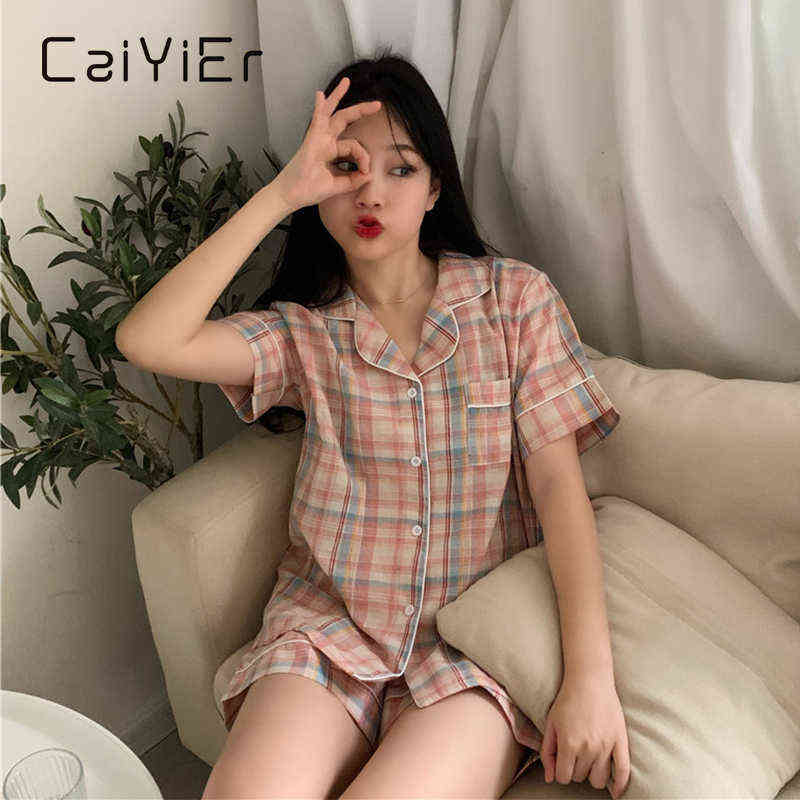 CAIYIER Sweet Pajama Women Nightwear Grid Printed Summer Short Sleeve Sleepwear Trendy Leisure Korean Style Shorts Homewear Suit 211109, 905
CAIYIER Sweet Pajama Women Nightwear Grid Printed Summer Short Sleeve Sleepwear Trendy Leisure Korean Style Shorts Homewear Suit 211109, 905
