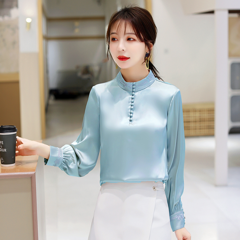 Korean Silk Women Blouses Women Satin Shirts Elegant Women Long Sleeve Blouse Shirt Plus Size Womens Tops and Blouses Harajuku 210225