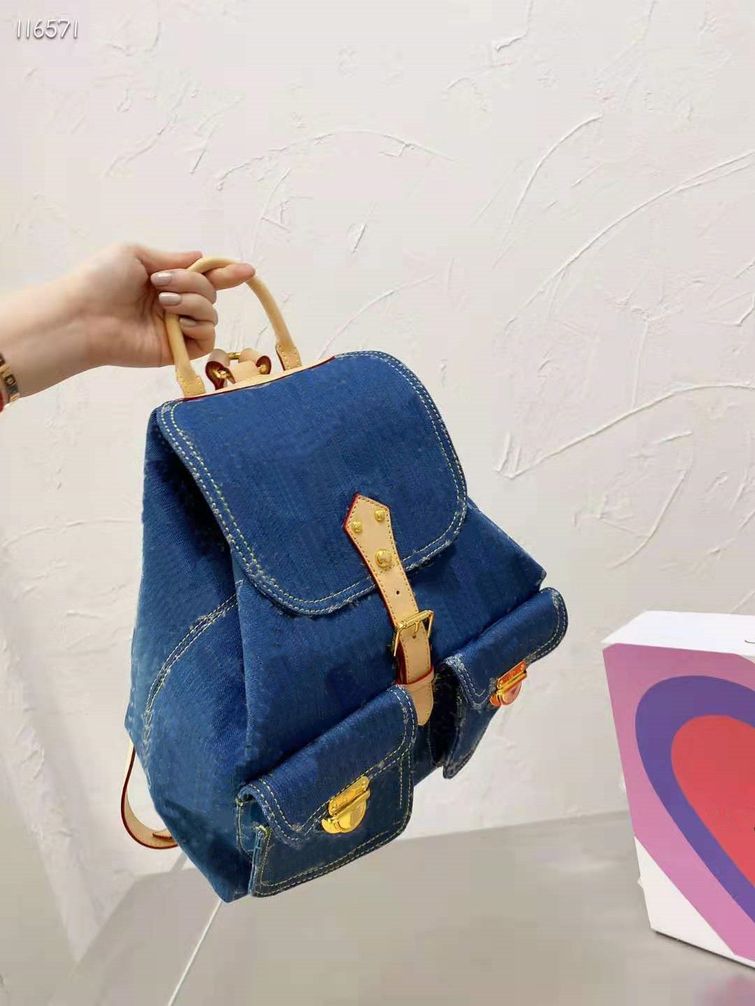 Denim backpack exquisite gorgeous printing design women's backpack Cover buckle and multi pocket shoulder bag Blue 28*30cm
Denim backpack exquisite gorgeous printing design women's backpack Cover buckle and multi pocket shoulder bag Blue 28*30cm