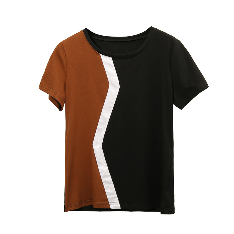 Simple Stitching Female Shirt Casual Women Tops Spring Summer Cool Short Sleeve Shirt Korean Style Fashion Blusas 3189 210306