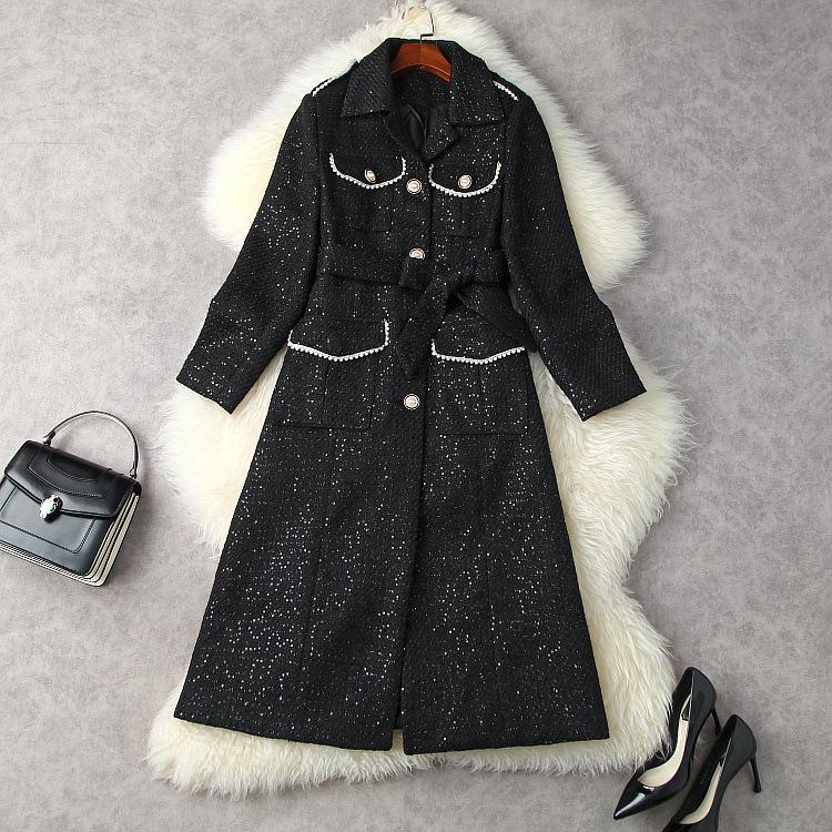 Women' Wool & Blends European And American Clothing Winter 2022 Long Sleeve Heavy Bead Belt Fashion Pocket Black Sequined Tweed Coat
Women' Wool & Blends European And American Clothing Winter 2022 Long Sleeve Heavy Bead Belt Fashion Pocket Black Sequined Tweed Coat