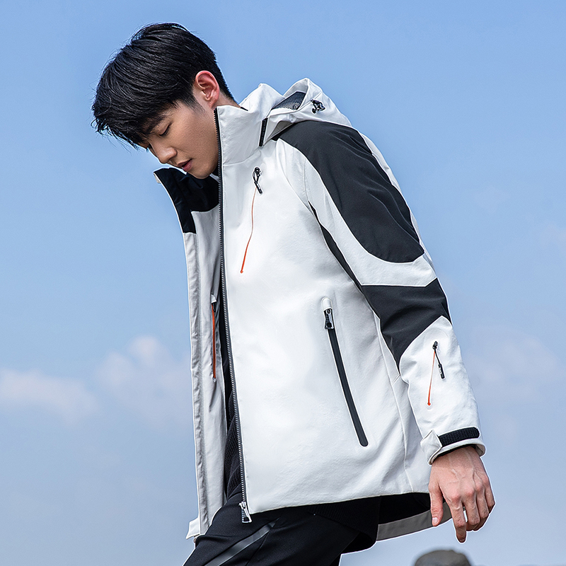 YAYA Goose Down Jacket Men Casual Collar Hooded Down Coats Charging Thermal Insulation Temperature Control Waterproof Down Coat 201225