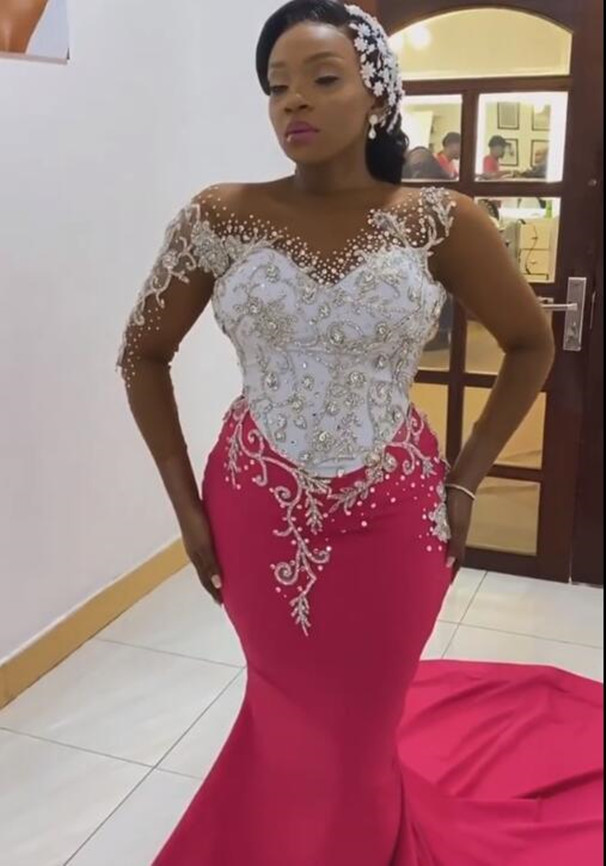Plus Size Arabic Aso Ebi Luxurious Mermaid Sparkly Prom Dresses Lace Beaded Crystals Evening Formal Party Second Reception Bridesaid Gowns Dress ZJ