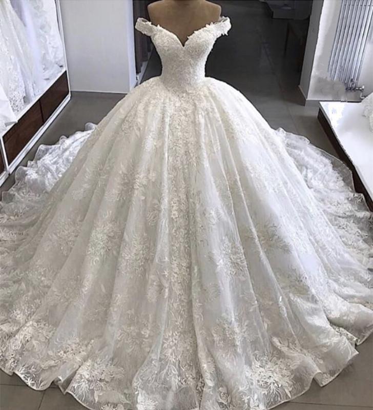 Haute Couture Princess Wedding Dress Sequins Tulle Lace Beaded Crystal Formal Real Bride Gowns Custom Made B0312