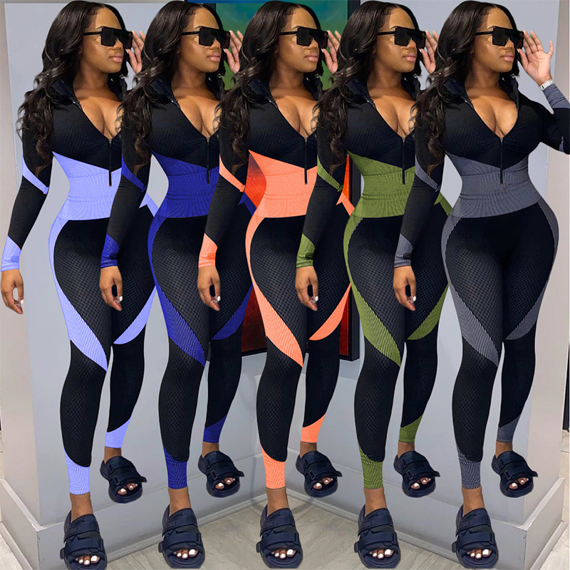 HAOYUAN Sexy Plus Size Bodycon Jumpsuit Long Sleeve Print Women Fall Fashion Clothing Oversized Tracksuit One Piece Club Outfits 201007