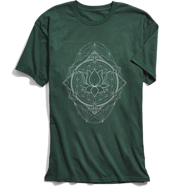 Lotus Of Life T-shirt Men Sacred Geometry T Shirt Gift Tees Crew Neck Pure Cotton Tshirt Short Sleeve Tops Fashion 210629