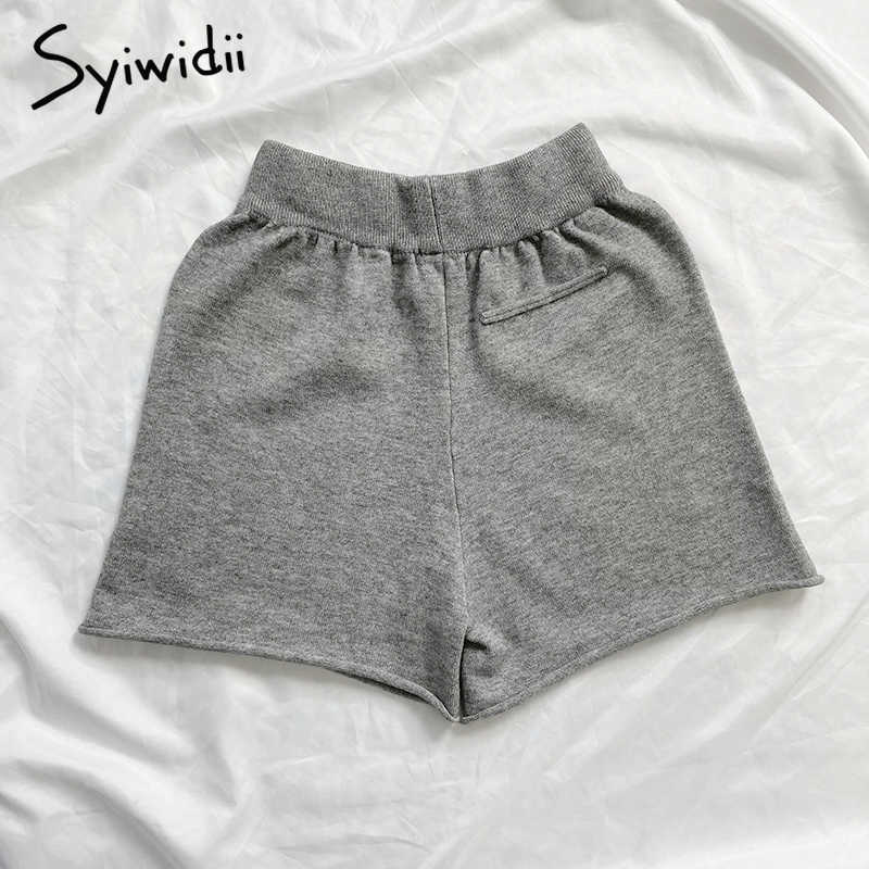 Syiwidii Spandex Shorts for Women High Waisted Sweatshorts Stretch Knitting Summer Fashion Bottoms Solid Gray Blue White 210714
