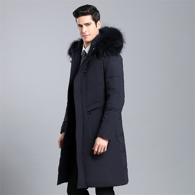 Men's long knee length hairband thickened down coat men's casual down coat 210818
