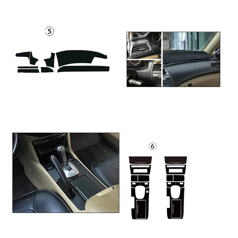 For Honda accord 2008-2013 Interior Central Control Panel Door Handle 5D Carbon Fiber Stickers Decals Car styling Accessorie