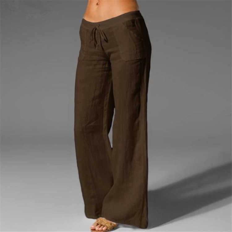 Cotton Linen Women's Pants Loose Plus-sized 5XL Wide Leg High Waist Long Relaxed Straight with Pockets X0628