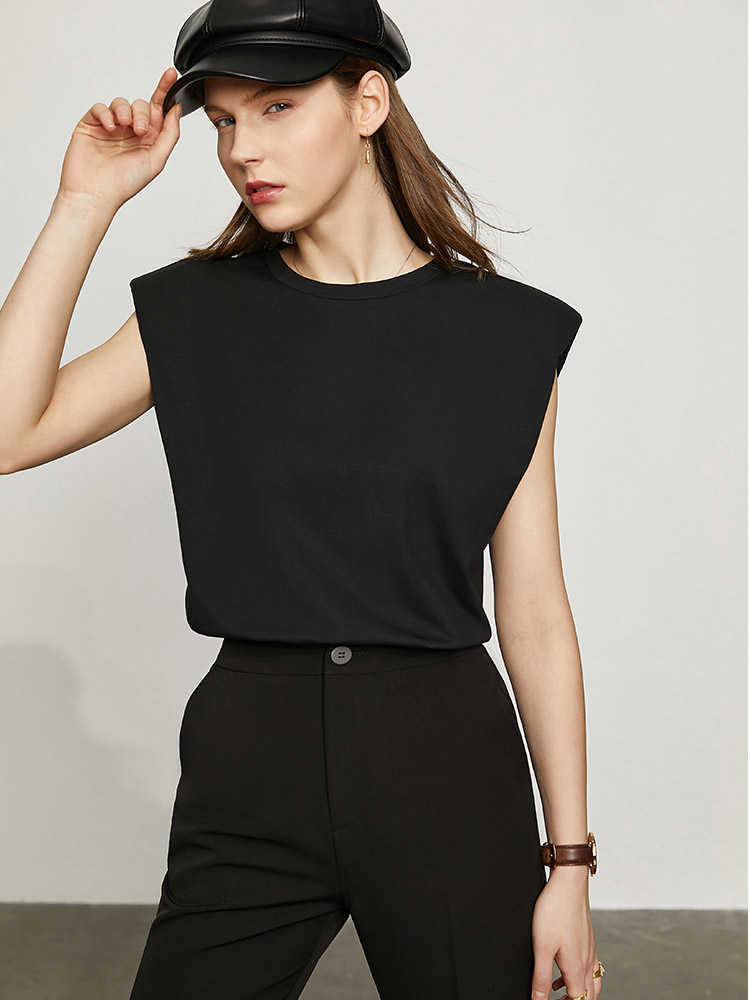 Minimalism Summer Women's Tshirt Causal Solid Oneck Sleeveless Loose Female Tops Simple For Women 12170208 210527