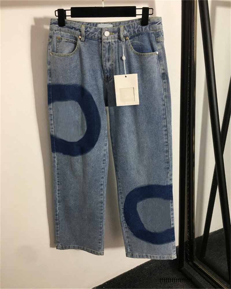 Women's Jeans With Big Letter Wide Leg Jeans Straight Casual Pant High Waist Label Wide-legged pants Female Tide