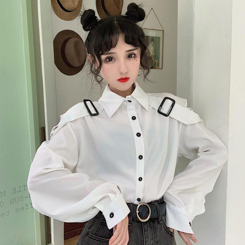 Neploe Spring Harajuku Blusas Tops Long Sleeve Hollow-out Strapless Women Shirt Korean Fashion White Black Blouses 58100 210225