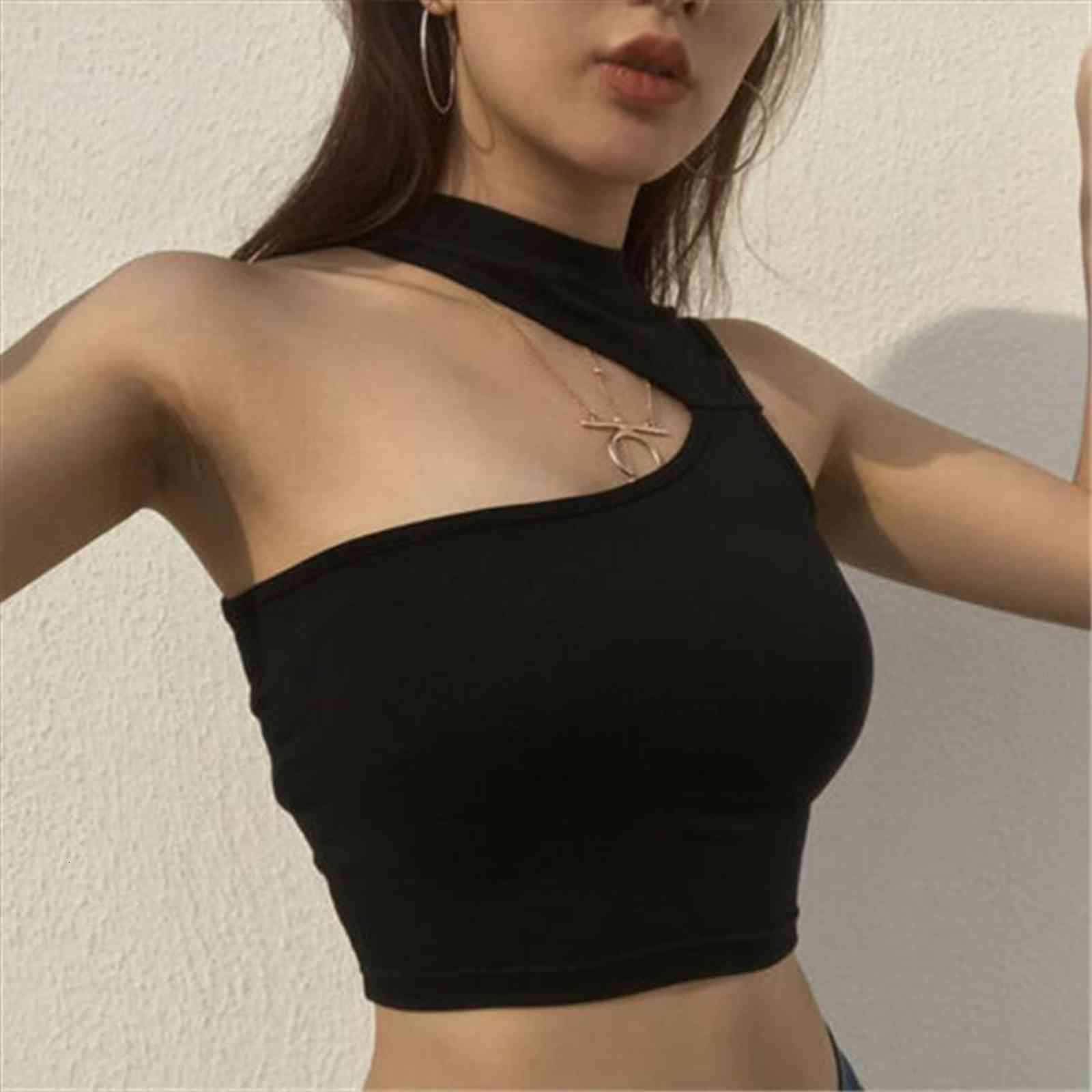 fashion summer black casual women cami one shoulder vest blouse crop short femme, White
fashion summer black casual women cami one shoulder vest blouse crop short femme, White