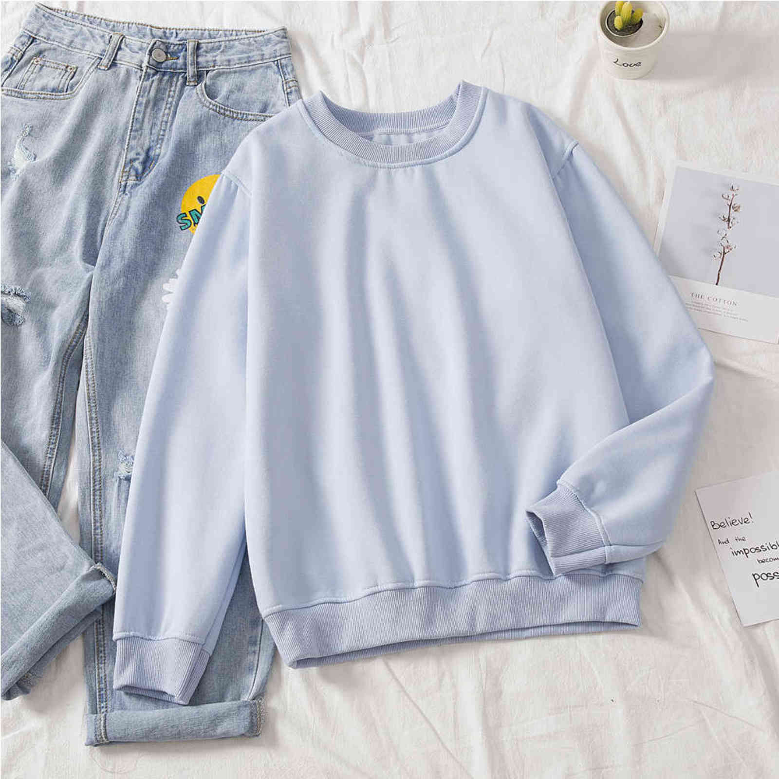 Basic Hoodie for Women Streetwear Female Spring Autumn Solid Colour Hoodies Casual Sweatshirt Hip Pop Tops Moletom Feminino 211108