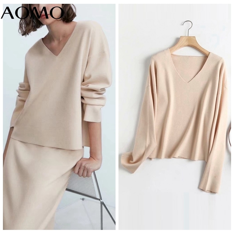 AOMO Women High Quality Elegant Oversized Knitted Sweater Jumper V Neck Female Pullovers Chic Tops 4C26A 211018, Khaki
AOMO Women High Quality Elegant Oversized Knitted Sweater Jumper V Neck Female Pullovers Chic Tops 4C26A 211018, Khaki