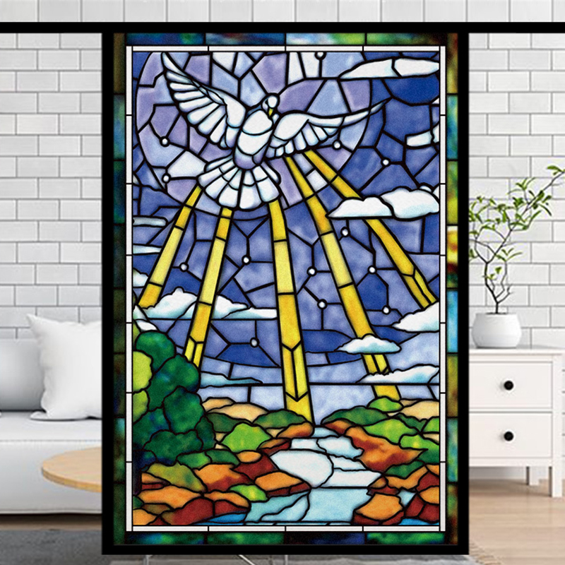 Frosted Privacy Window Film Stained Glass Film Retro European Church Style Colorful Window Stickers Shower Bathroom Glass Film 210317
