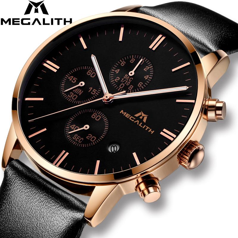 Wristwatches MEGALITH Men Watches Luxury Design Analogue Quartz Wrist Watch Sports Waterproof Date Calendar Leather Gold Case Clock, All black leather
Wristwatches MEGALITH Men Watches Luxury Design Analogue Quartz Wrist Watch Sports Waterproof Date Calendar Leather Gold Case Clock, All black leather