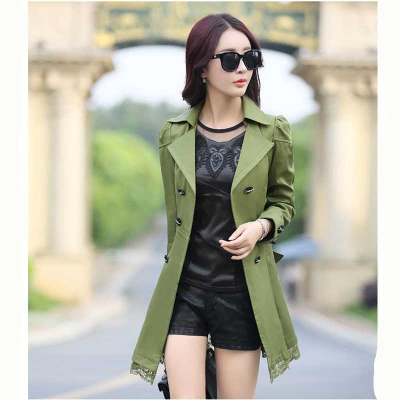Spring/autumn Coat Women Long Sleeve Trench Lace For Plus Size Feminino 210820