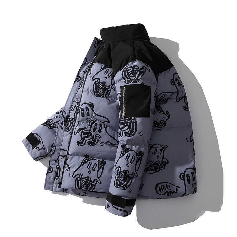 Winter Cotton-Padded Clothes Jacket Men And Women Parkas Funny Printed Coats Fashion Thicken Outerwear Tops Male Female 4XL 211014