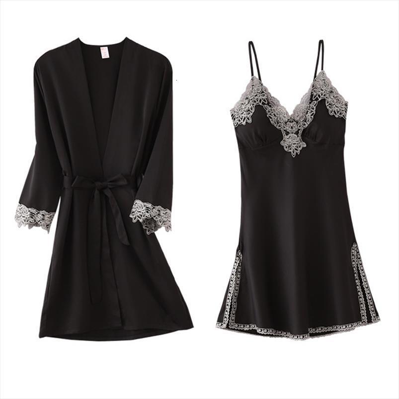 robe set spring summer women sleepwear lace thin silk solid casual bathrobe three quarter sleeve nightgown kimono for female, Black;red
robe set spring summer women sleepwear lace thin silk solid casual bathrobe three quarter sleeve nightgown kimono for female, Black;red