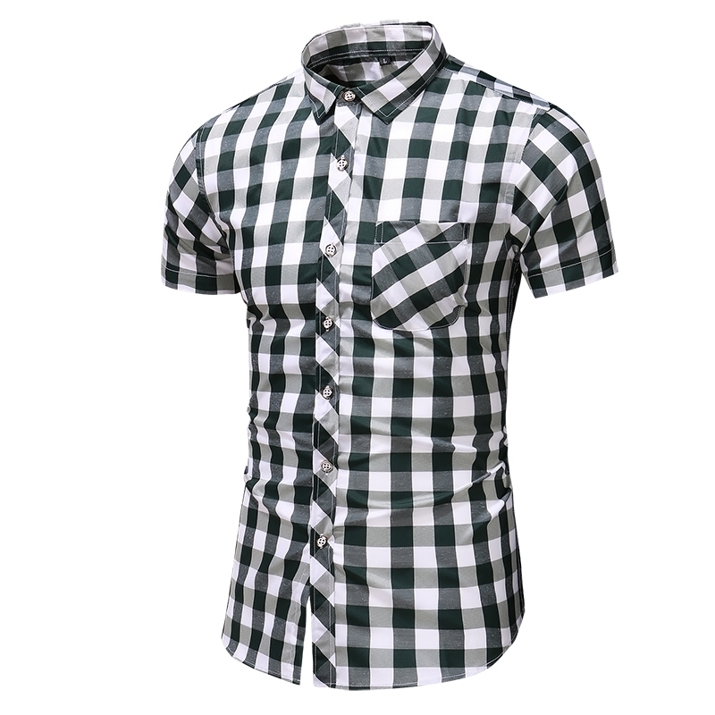 M6XL 7XL mens shirts casual slim fit hawaiian shirt men summer shirt new style plaid short sleeve men clothing shirt