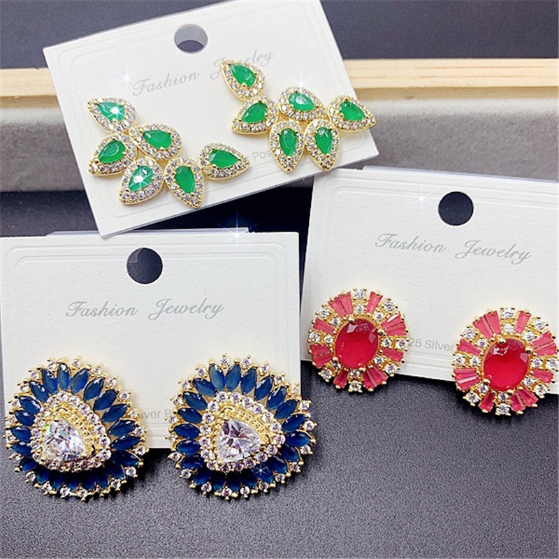 Heavy Industry Zircon Dangle Earrings For Women Fashion Exaggerated Color Rhinestone Bohemia Eardrop Gemstone Flash Drilling Jewelry