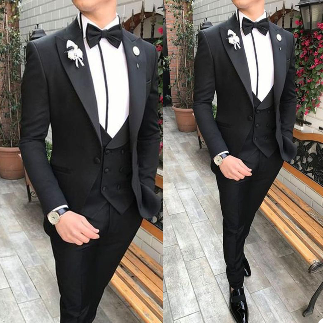 New Black Best Men Groom Wedding Pants Suits 3 pieces Mens Formal Wear Tuxedos Party Prom Work Blazer