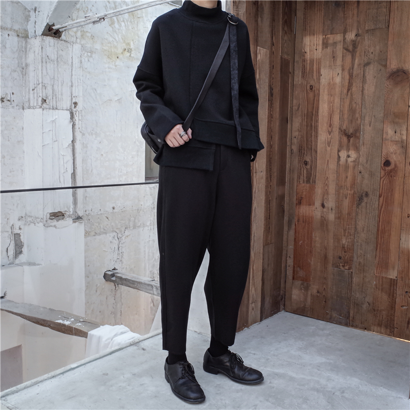 [EAM] New Spring High Collar Long Sleeve Black Loose Irregular Hem Large Size Sweatshirt Women Fashion Tide JK800 201212