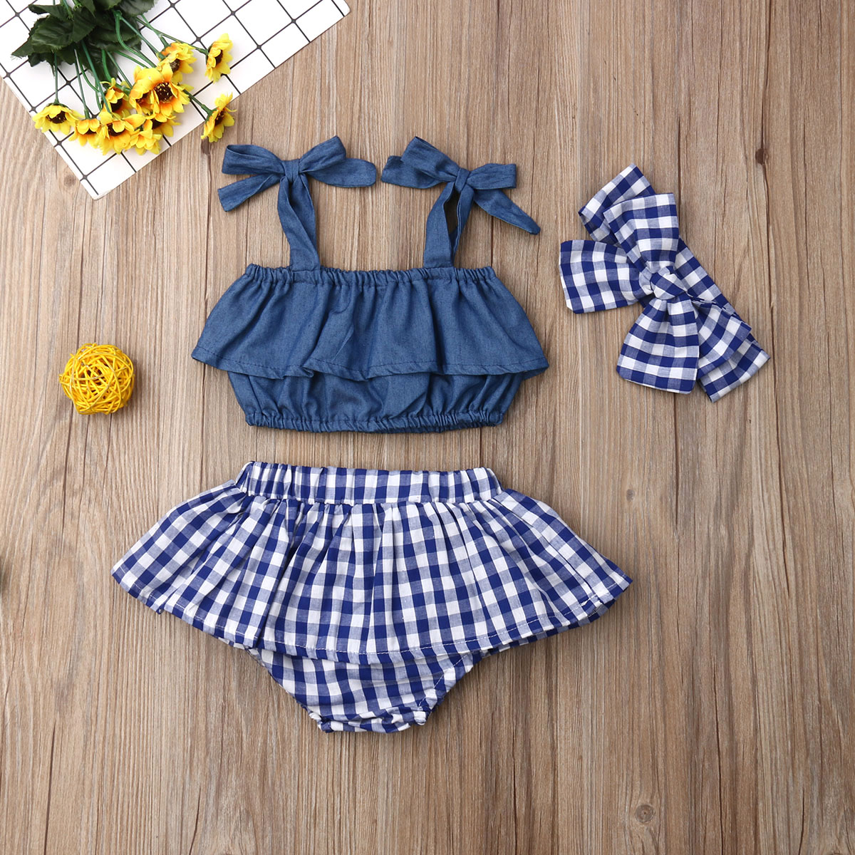 Summer Newborn Clothes Sets Baby Girl Sling Ruffle Crop Top Girls Plaid Mini Skirt Headband 3Pcs Outfits Clothes, Default color
Summer Newborn Clothes Sets Baby Girl Sling Ruffle Crop Top Girls Plaid Mini Skirt Headband 3Pcs Outfits Clothes, Default color