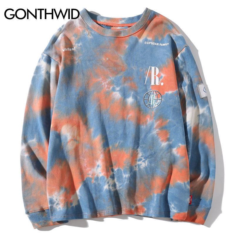 GONTHWID Casual Loose Tie Dye Pullover Hoodies Sweatshirts Mens Hip Hop Hipster Punk Rock Streetwear Hoodie Fashion Jumper Tops 201020