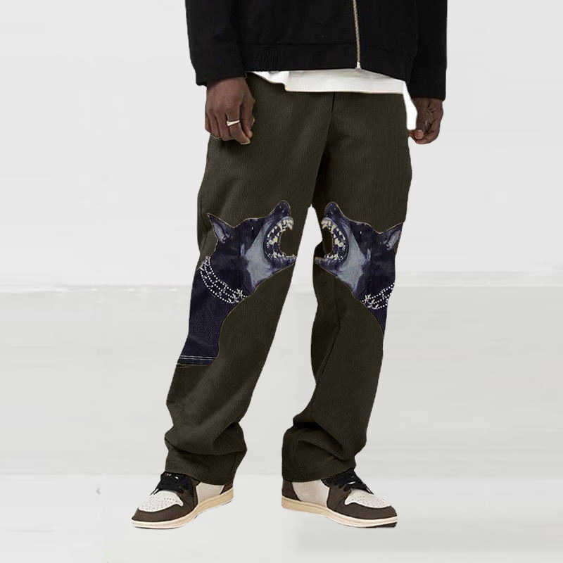 Spring Summer Casual Pants Mens Fashion Mid Waist Pants Hipster Streetwear Vintage Cross Print Loose Straight Trousers Men 210930